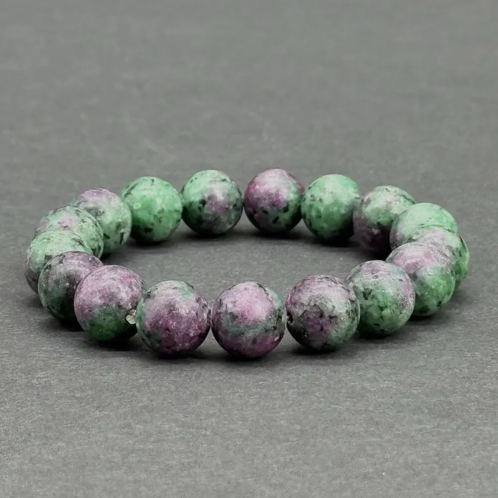 NWT Genuine Ruby Zoisite 12mm Large Round Beaded Stretch Bracelet Size 7.25